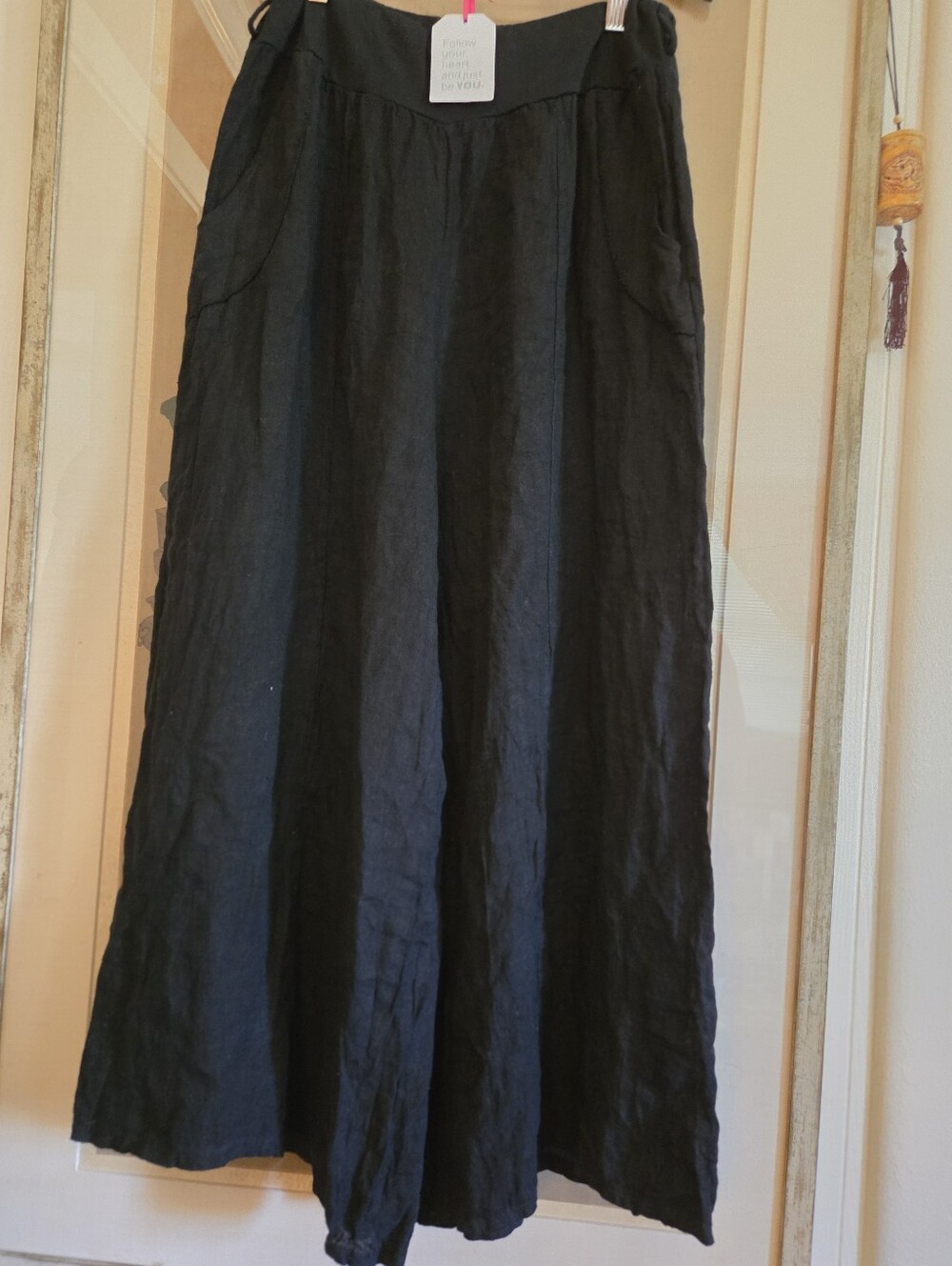 Yolly Italy Black Wide Leg Linen Pants New With TAGS M/L